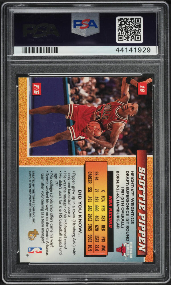 1994-95 TOPPS EMBOSSED GOLDEN IDOLS SCOTTIE PIPPEN #16 PSA 9 MINT - Image 2