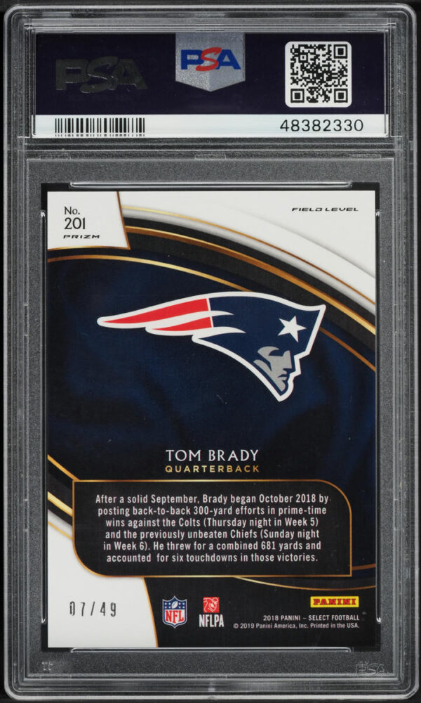 2018 SELECT FIELD LEVEL RED PRIZM TOM BRADY /49 #201 PSA 10 GEM MINT - Image 2