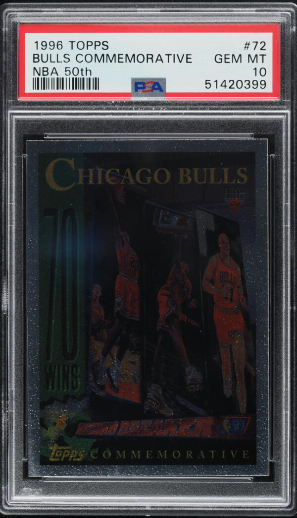 1996-97 TOPPS CHROME NBA 50TH BULLS COMMEMORATIVE W/ MICHAEL JORDAN #72 PSA 10 GEM MINT