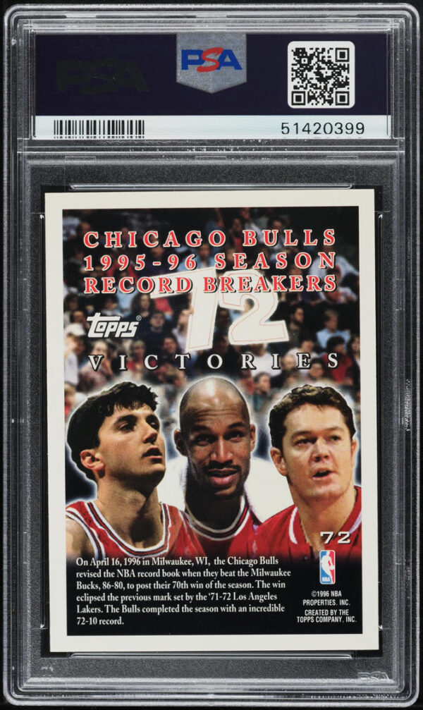 1996-97 TOPPS CHROME NBA 50TH BULLS COMMEMORATIVE W/ MICHAEL JORDAN #72 PSA 10 GEM MINT - Image 2