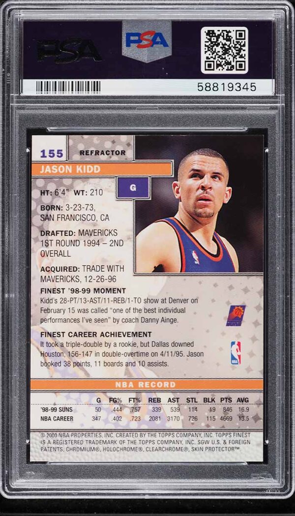 1999-00 FINEST REFRACTOR JASON KIDD #155 PSA 10 GEM MINT - Image 2