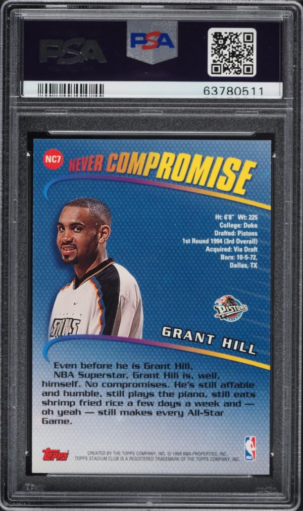 1998-99 STADIUM CLUB NEVER COMPROMISE GRANT HILL #NC7 PSA 10 GEM MINT - Image 2
