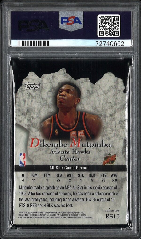1997-98 Topps Rock Stars Refractor Dikembe Mutombo #RS10 PSA 9 Mint - Image 2