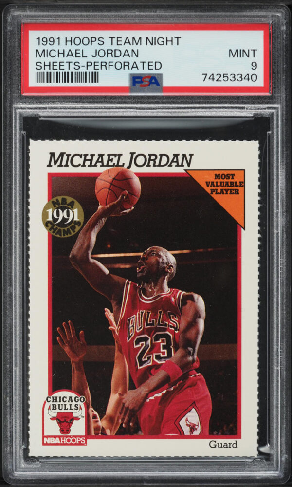 1991-92 HOOPS TEAM NIGHT SHEETS PERFORATED MICHAEL JORDAN PSA 9 MINT