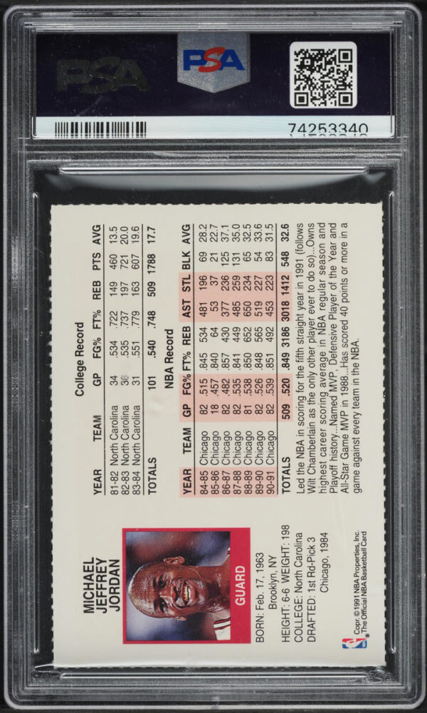 1991-92 HOOPS TEAM NIGHT SHEETS PERFORATED MICHAEL JORDAN PSA 9 MINT - Image 2