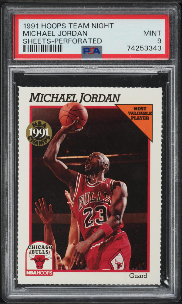 1991-92 HOOPS TEAM NIGHT SHEETS PERFORATED MICHAEL JORDAN PSA 9 MINT
