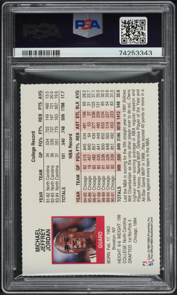 1991-92 HOOPS TEAM NIGHT SHEETS PERFORATED MICHAEL JORDAN PSA 9 MINT - Image 2