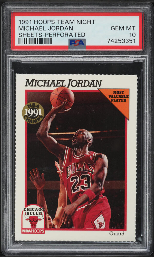 1991-92 HOOPS TEAM NIGHT SHEETS PERFORATED MICHAEL JORDAN PSA 10 GEM MINT