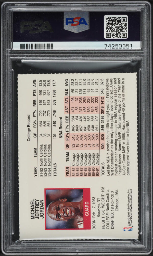 1991-92 HOOPS TEAM NIGHT SHEETS PERFORATED MICHAEL JORDAN PSA 10 GEM MINT - Image 2