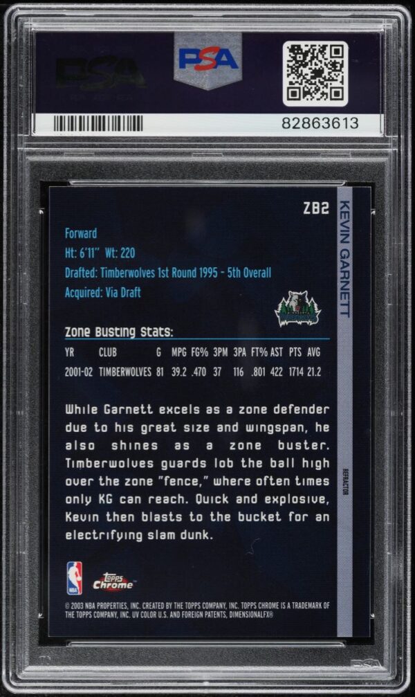 2002-03 TOPPS CHROME ZONE BUSTERS REFRACTOR KEVIN GARNETT #ZB2 PSA 10 GEM MINT - Image 2