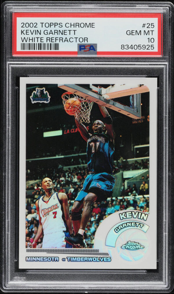 2002-03 TOPPS CHROME WHITE REFRACTOR KEVIN GARNETT /249 #25 PSA 10 GEM MINT