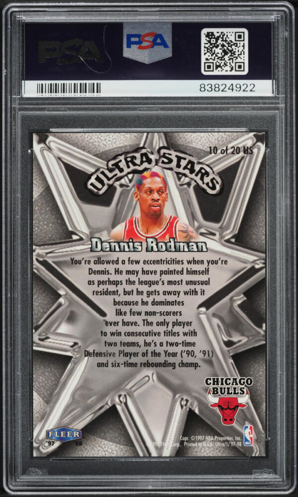 1997-98 ULTRA STARS DENNIS RODMAN #10 PSA 9 MINT - Image 2