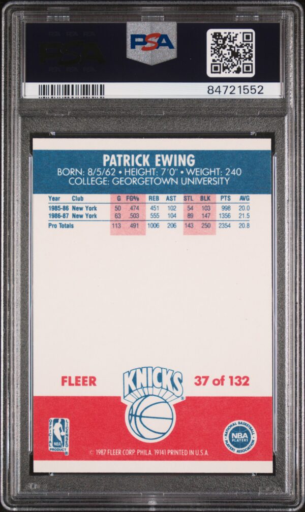 1987-88 Fleer Patrick Ewing #37 PSA 9 Mint - Image 2