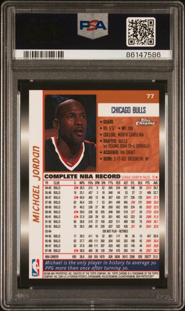 1998-99 TOPPS CHROME PREVIEW MICHAEL JORDAN #77 PSA 9 MINT - Image 2