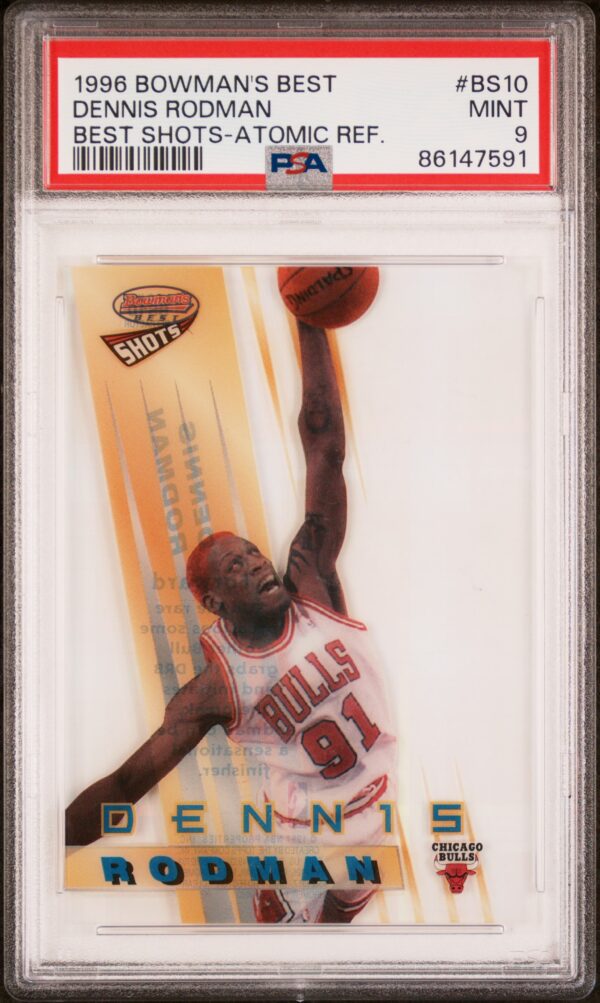 1996-97 BOWMAN'S BEST SHOTS ATOMIC REFRACTOR DENNIS RODMAN #BS10 PSA 9 MINT