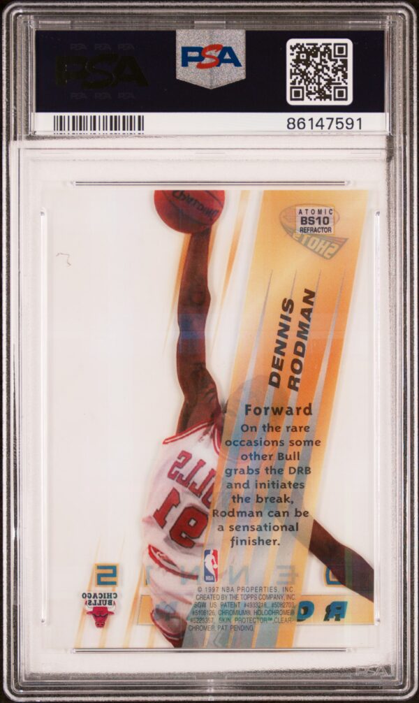 1996-97 BOWMAN'S BEST SHOTS ATOMIC REFRACTOR DENNIS RODMAN #BS10 PSA 9 MINT - Image 2