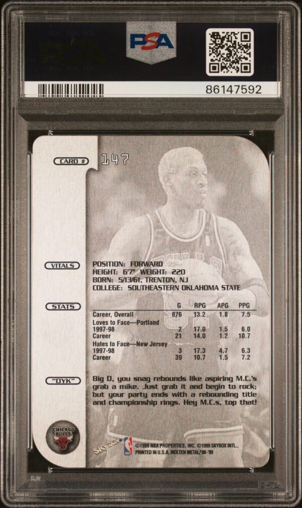 1998-99 SKYBOX MOLTEN METAL XPLOSION DENNIS RODMAN #147 PSA 9 MINT - Image 2