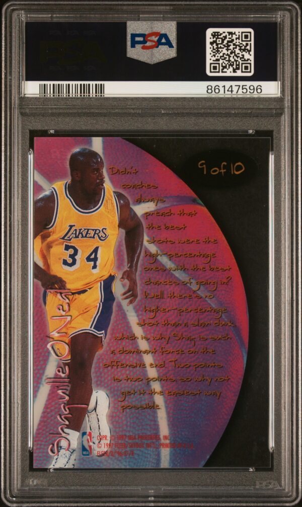 1996-97 FLEER TOTAL O SHAQUILLE O'NEAL #9 PSA 9 MINT - Image 2