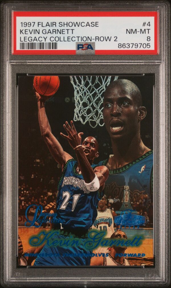 1997-98 FLAIR SHOWCASE LEGACY COLLECTION ROW 2 /100 KEVIN GARNETT #4 PSA 8