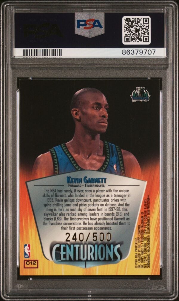 1998-99 FINEST CENTURIONS KEVIN GARNETT W/COATING #C12 /500 PSA 8 - Image 2