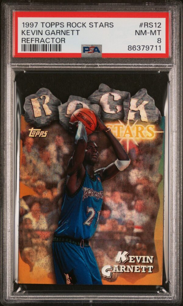 1997-98 TOPPS ROCK STARS REFRACTOR KEVIN GARNETT #RS12 PSA 8