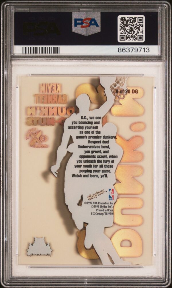 1998-99 SKYBOX E-X CENTURY DUNK 'N GO-NUTS KEVIN GARNETT #8DG PSA 9 MINT - Image 2