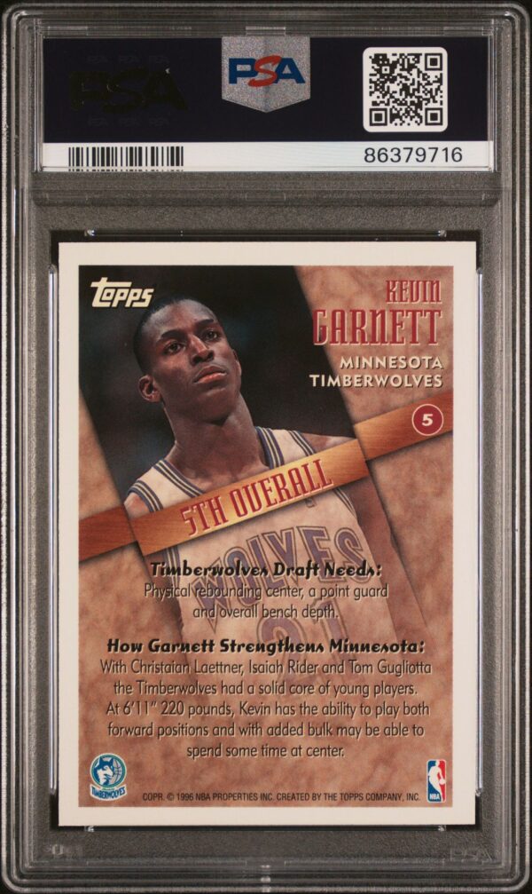 1995-96 TOPPS DRAFT REDEMPTION KEVIN GARNETT #5 PSA 8 - Image 2