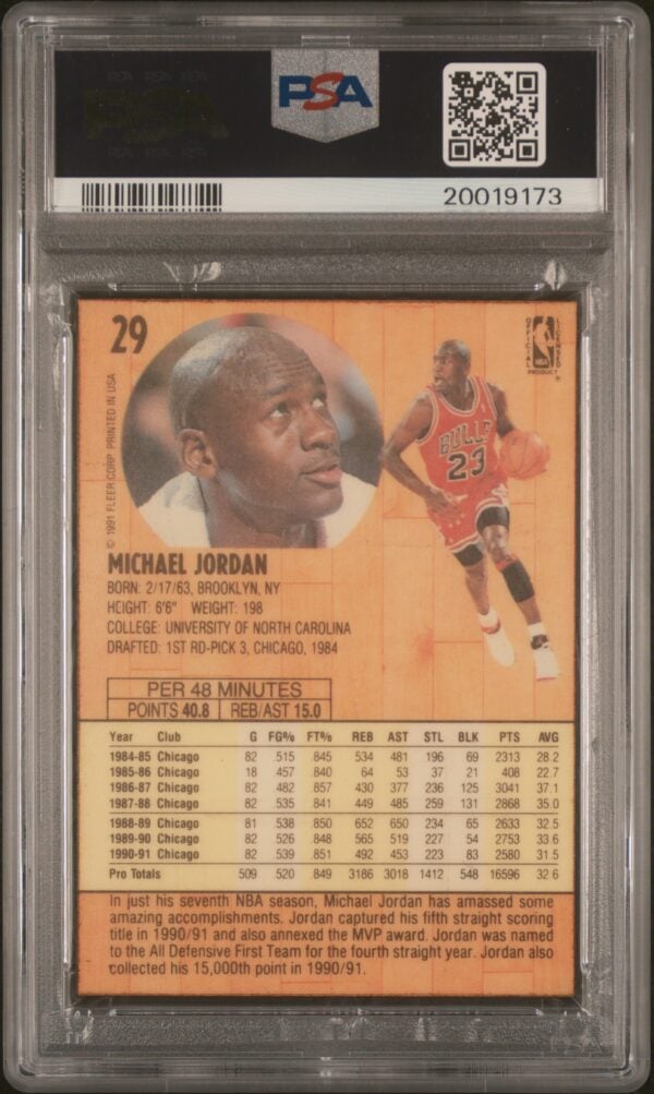 1991 Fleer 3-D Wrapper Redemption Michael Jordan #29 PSA 10 Gem Mint - Image 2