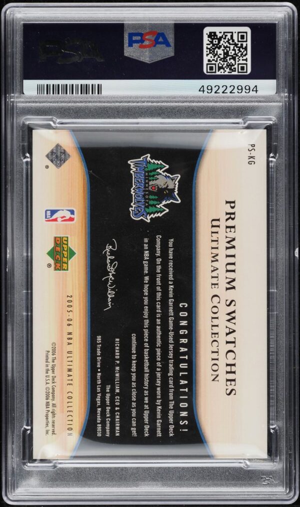 2005-06 ULTIMATE COLLECTION PREMIUM KEVIN GARNETT PATCH /100 #PS-KG PSA 10 GEM MINT - Image 2