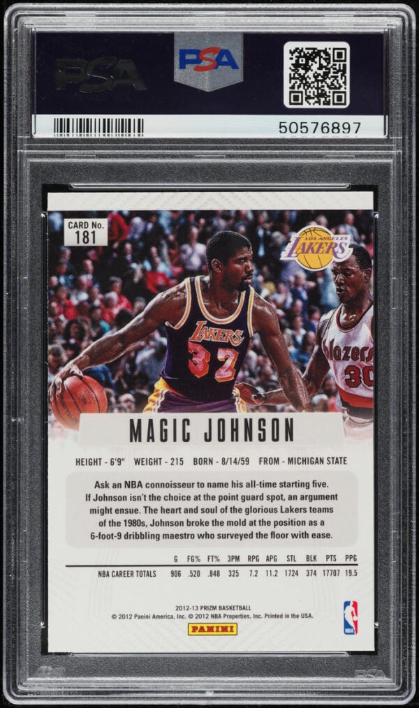 2012-13 PANINI PRIZM GREEN MAGIC JOHNSON #181 PSA 10 GEM MINT - Image 2