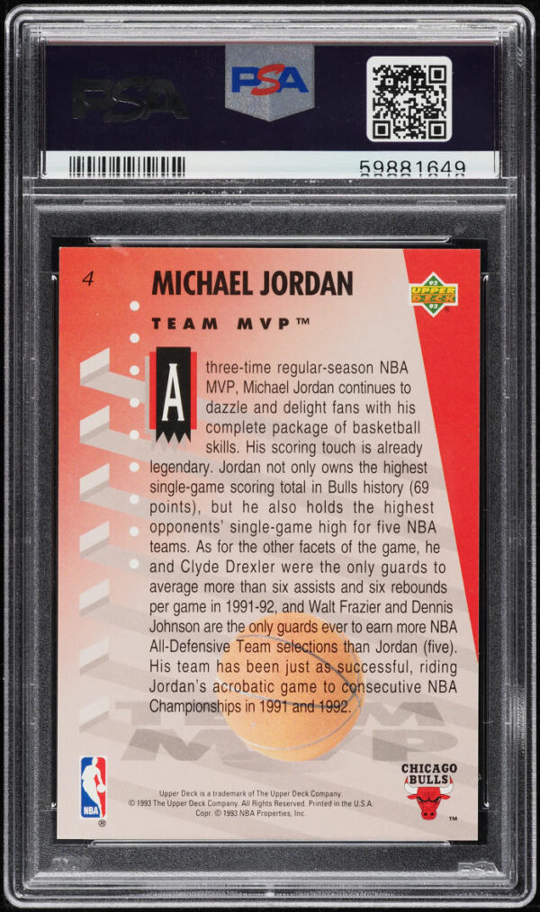 1992-93 UPPER DECK MVP HOLOGRAMS MICHAEL JORDAN #4 PSA 9 MINT - Image 2
