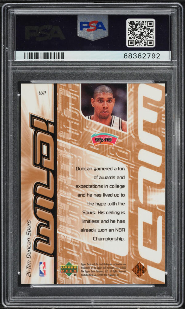 1999-00 UPPER DECK WILD! TIM DUNCAN #W11 PSA 10 GEM MINT - Image 2