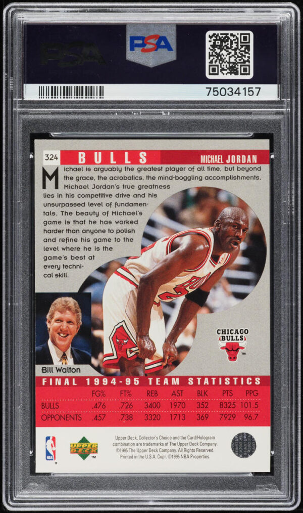 1995-96 COLLECTOR'S CHOICE PLAYER'S CLUB PLATINUM MICHAEL JORDAN #324 PSA 9 MINT - Image 2