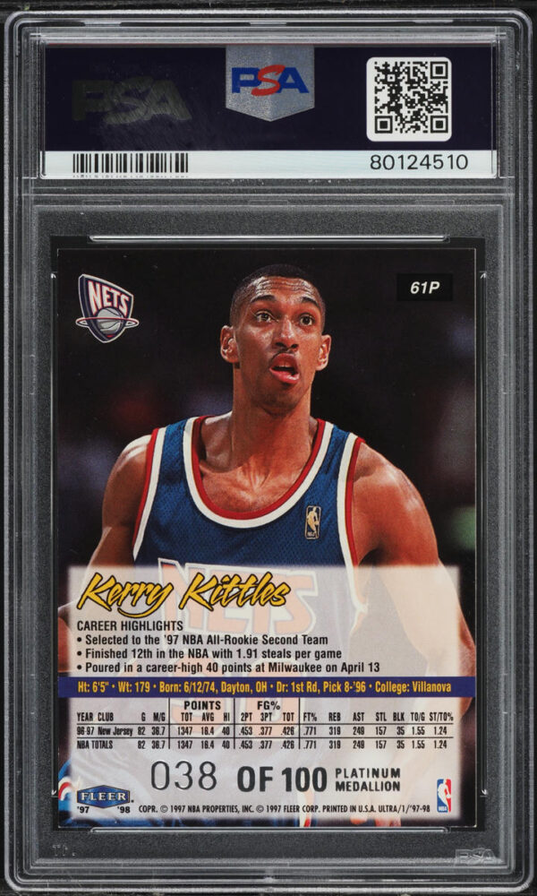 1997-98 ULTRA PLATINUM MEDALLION KERRY KITTLES /100 #61P PSA 7 NRMT - Image 2