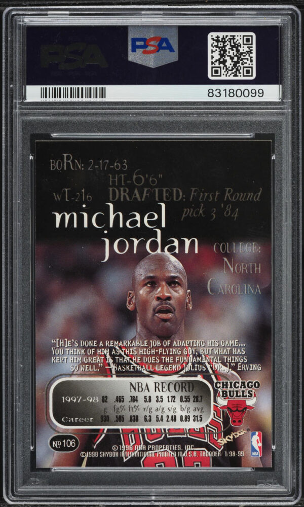 1998-99 SKYBOX THUNDER MICHAEL JORDAN #106 PSA 9 MINT - Image 2