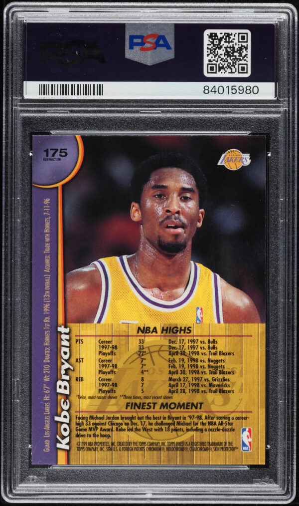 1998-99 FINEST REFRACTOR KOBE BRYANT #175 PSA 10 GEM MINT - Image 2