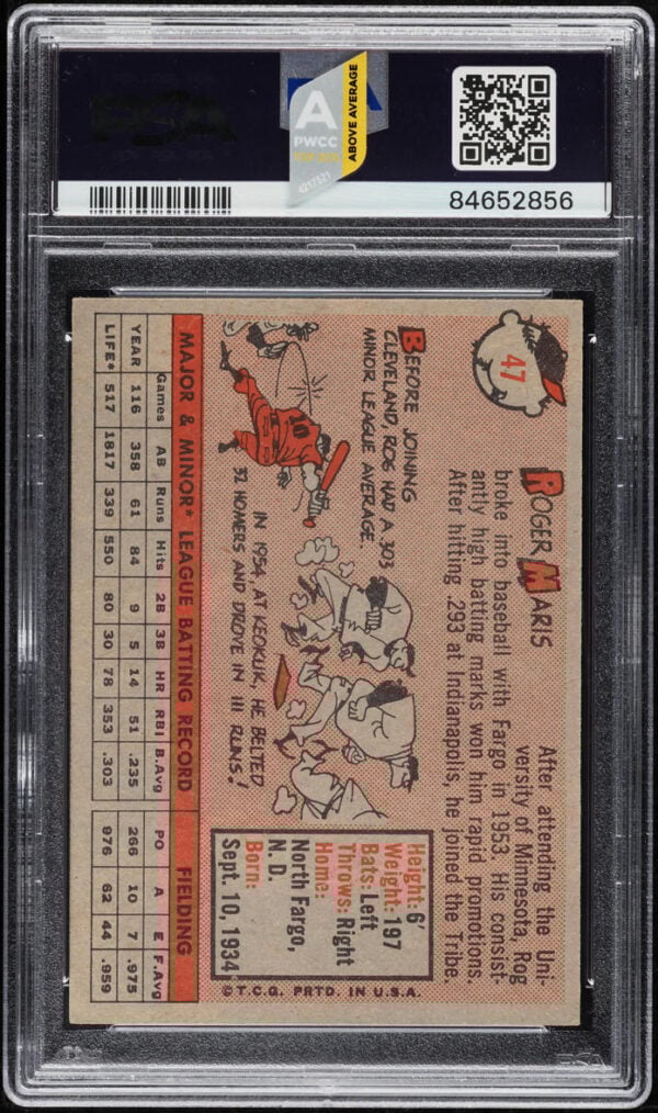 1958 TOPPS ROGER MARIS ROOKIE #47 PSA 6 EXMT (PWCC-A) - Image 2