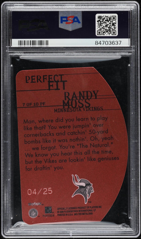 1999 SKYBOX MOLTEN METAL PERFECT FIT RED RANDY MOSS /25 #7 PSA 10 GEM MINT - Image 2