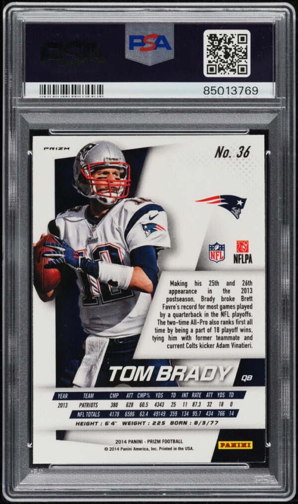 2014 PANINI PRIZM GREEN TOM BRADY #36 PSA 9 MINT - Image 2