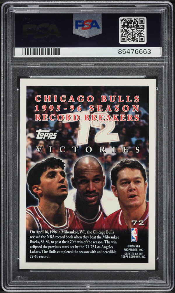 1996-97 TOPPS BASKETBALL CHICAGO BULLS W/ MICHAEL JORDAN #72 PSA 10 GEM MINT - Image 2