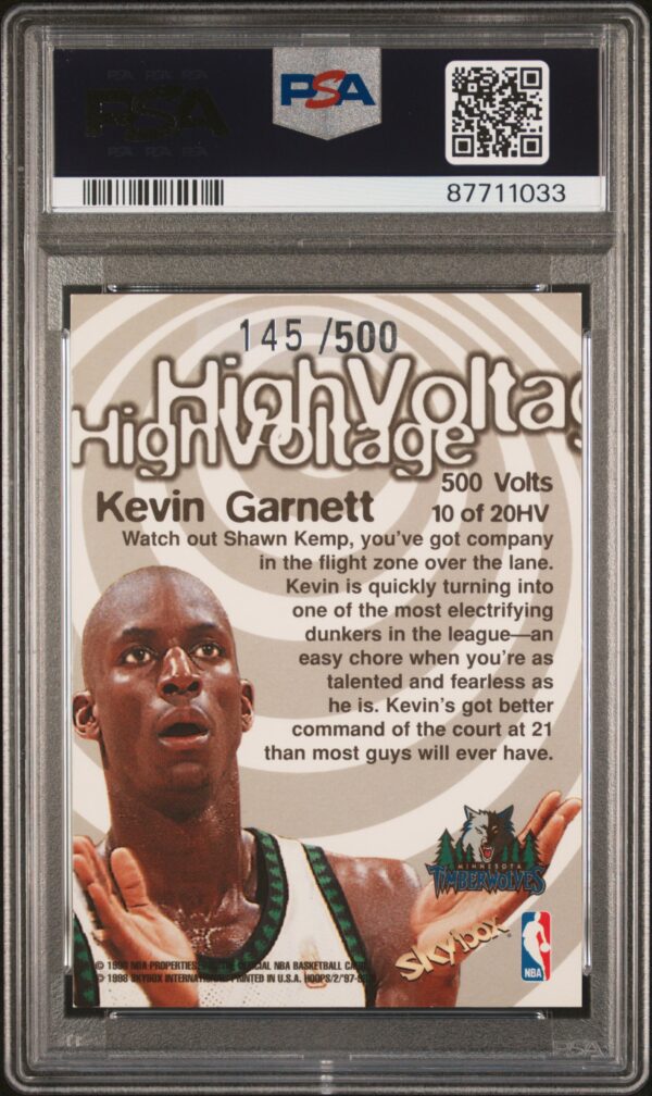 1997-98 Hoops High Voltage /500 Kevin Garnett #10 PSA 9 Mint - Image 2