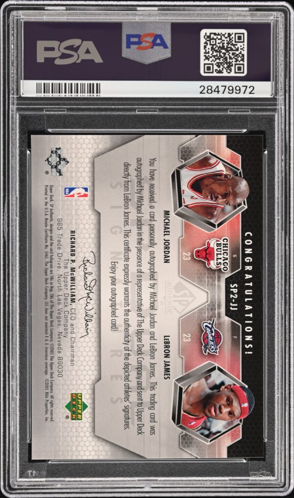 2004 SP AUTHENTIC SP DUAL SIGNATURES MICHAEL JORDAN LEBON JAMES #SP2JJ PSA 10 DNA AUTO 10 - Image 2