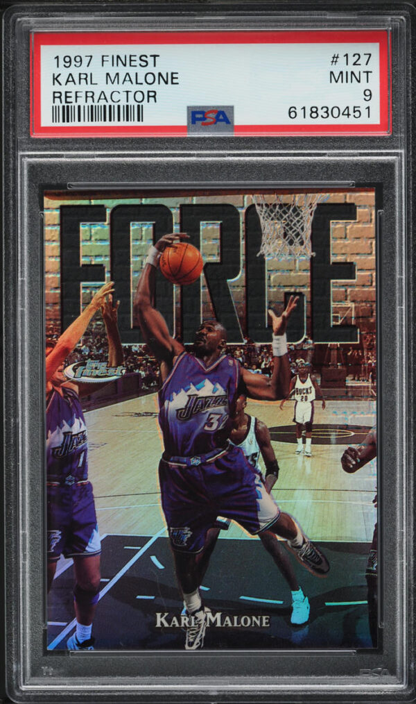 1997-98 FINEST REFRACTOR KARL MALONE /1090 #127 PSA 9 MINT