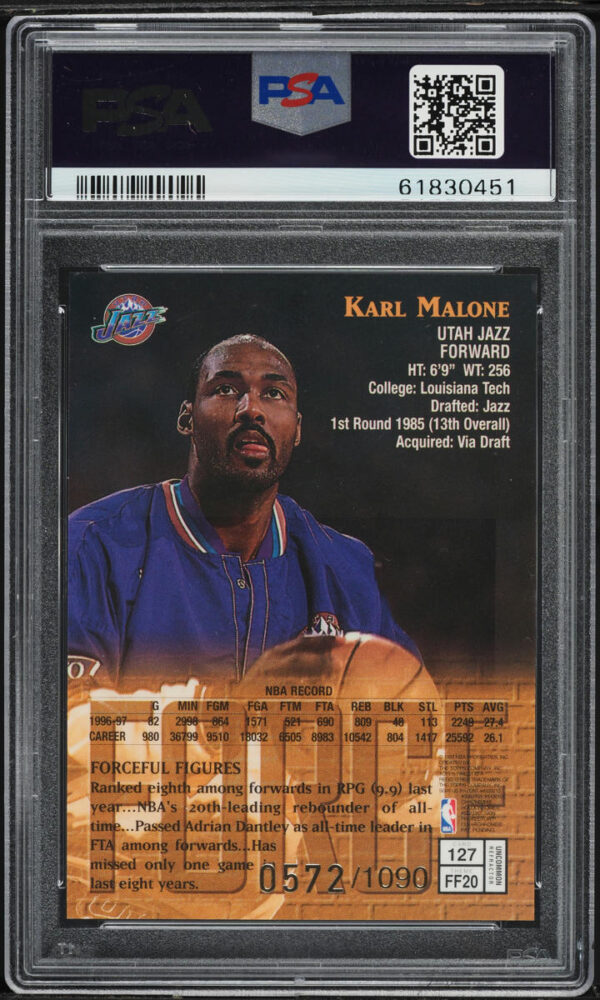1997-98 FINEST REFRACTOR KARL MALONE /1090 #127 PSA 9 MINT - Image 2