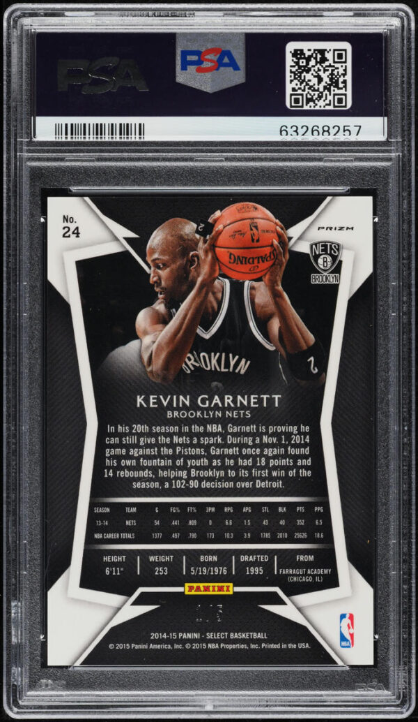 2014-15 SELECT GREEN PRIZM KEVIN GARNETT /5 #24 PSA 9 MINT - Image 2