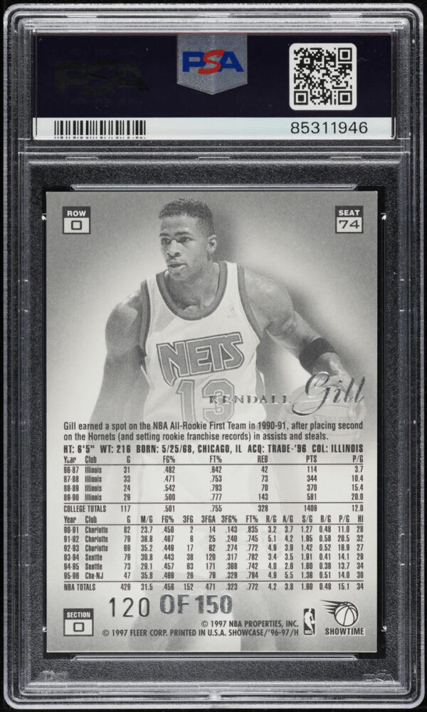 1996-97 FLAIR SHOWCASE LEGACY COLLECTION ROW 0 KENDALL GILL /150 #74 PSA 8 NM-MT - Image 2