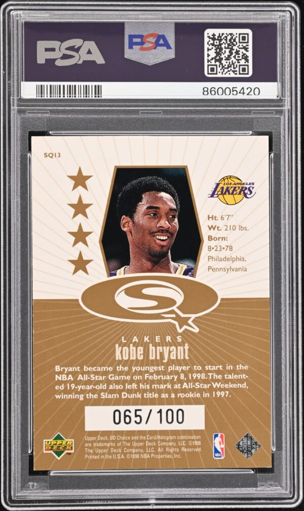 1998-99 UPPER DECK CHOICE STARQUEST GOLD KOBE BRYANT /100 #SQ13 PSA 8 NM-MT - Image 2