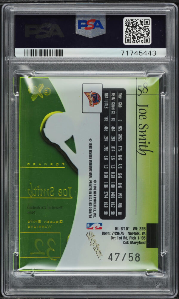 1997-98 SKYBOX E-X2001 ESSENTIAL CREDENTIALS NOW JOE SMITH /58 #58 PSA 7 - Image 2