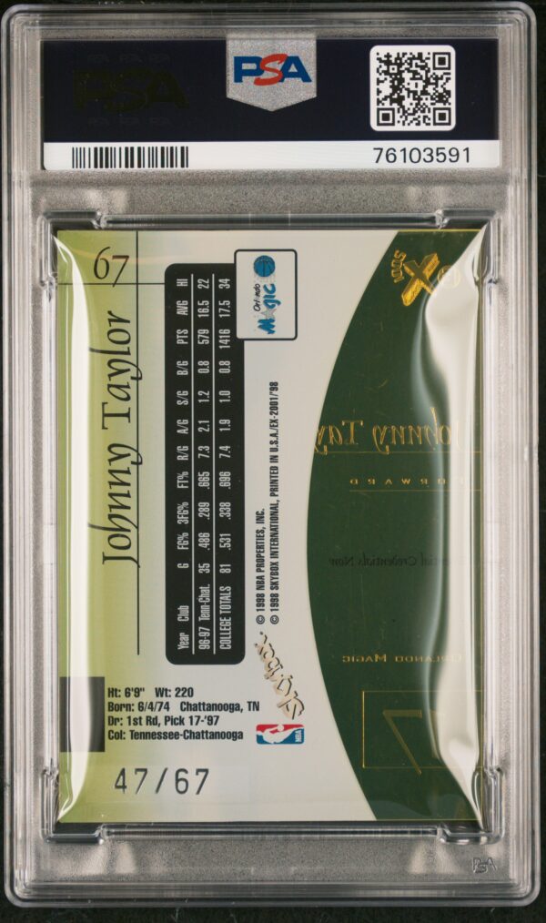 1997-98 SKYBOX E-X2001 ESSENTIAL CREDENTIALS NOW JOHNNY TAYLOR #67 /67 PSA 6 - Image 2