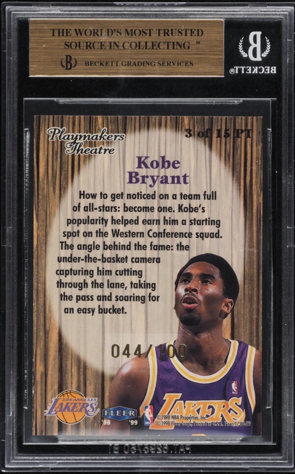 1998-99 Fleer Tradition Playmakers Theatre Kobe Bryant /100 #3 BGS 9.5 Gem Mint - Image 2